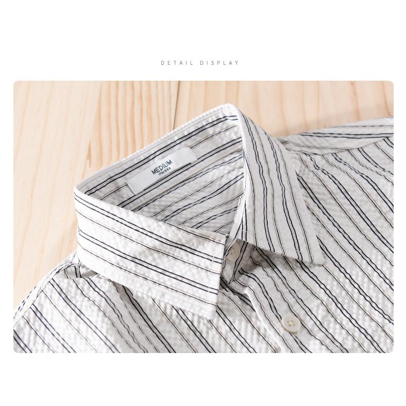 メンズ 五分袖シャツ ロールアップ可能 ストライプ ポケットあり 立体生地 でこぼこ 風通し良い 羽織り 夏 | ホームアイホーム | 14
