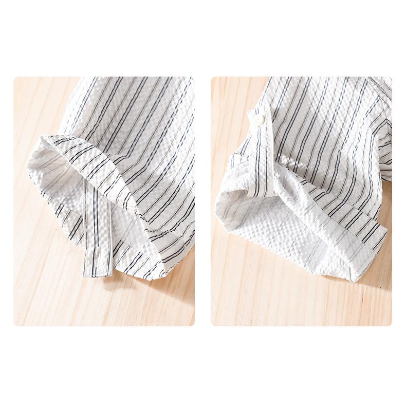 メンズ 五分袖シャツ ロールアップ可能 ストライプ ポケットあり 立体生地 でこぼこ 風通し良い 羽織り 夏 | ホームアイホーム | 16