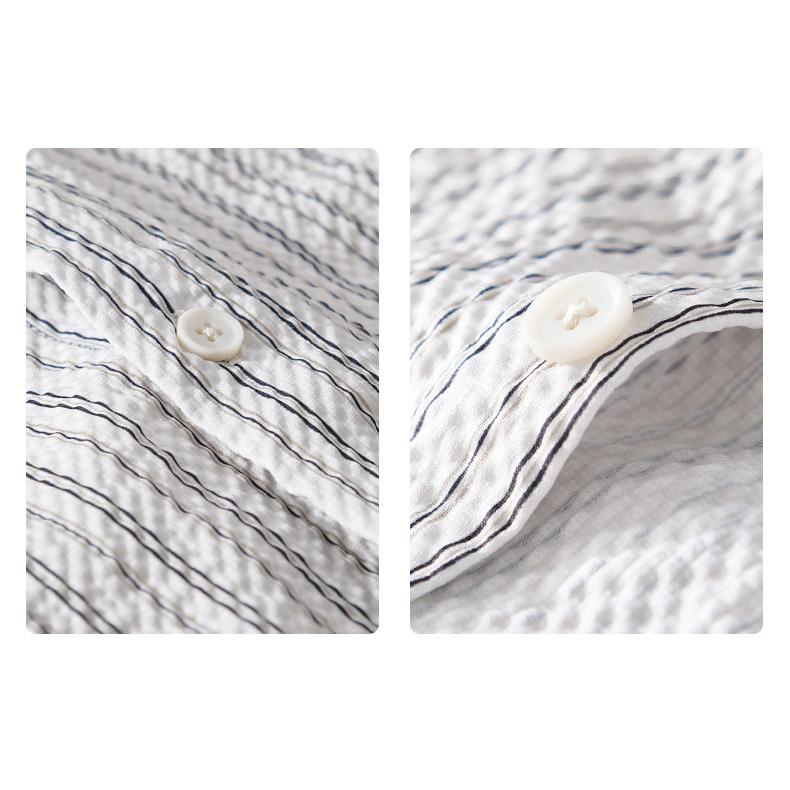 メンズ 五分袖シャツ ロールアップ可能 ストライプ ポケットあり 立体生地 でこぼこ 風通し良い 羽織り 夏 | ホームアイホーム | 17