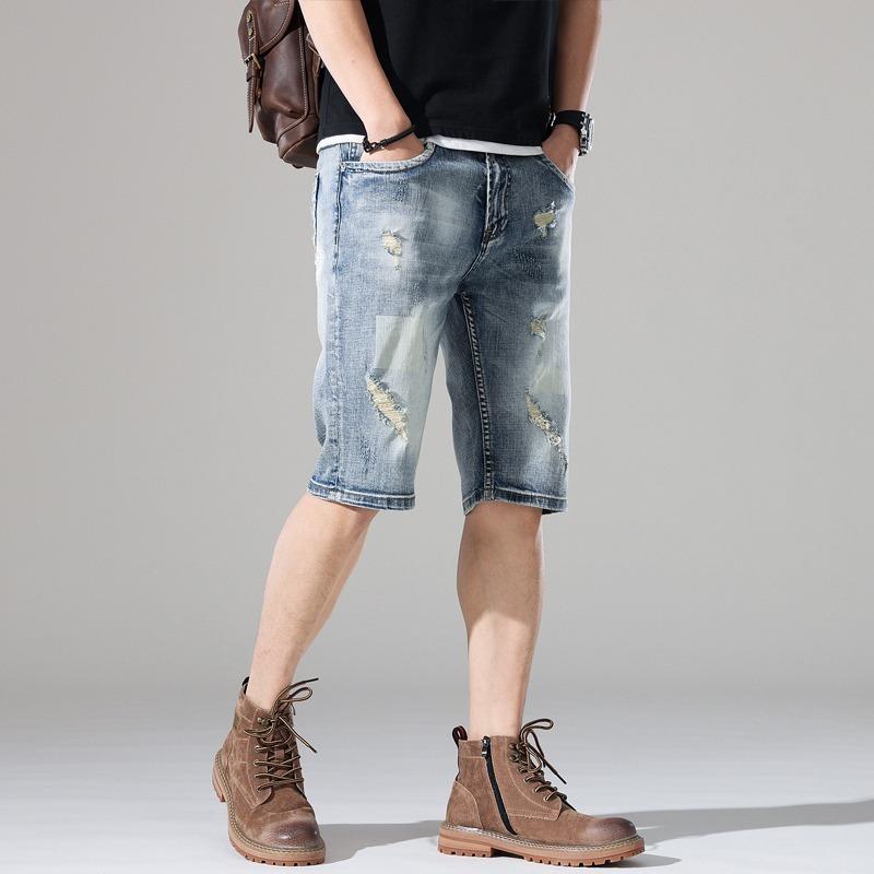 ショートパンツ ハーフパンツ メンズ 膝上 ストレッチ ダメージ 星模様 プリント 短パン デニム ユーズド加工 クラッシュ 涼しい サマー | ホームアイホーム | 03