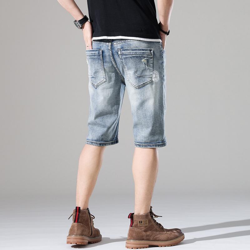 ショートパンツ ハーフパンツ メンズ 膝上 ストレッチ ダメージ 星模様 プリント 短パン デニム ユーズド加工 クラッシュ 涼しい サマー | ホームアイホーム | 04
