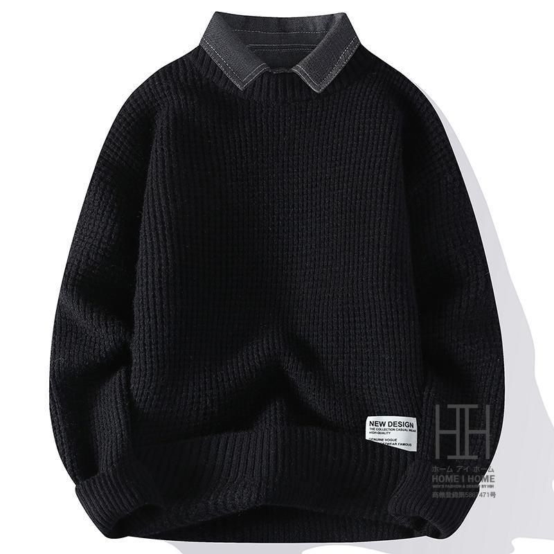 セーター メンズ ニット おしゃれ プルオーバーセーター 長袖 襟付き