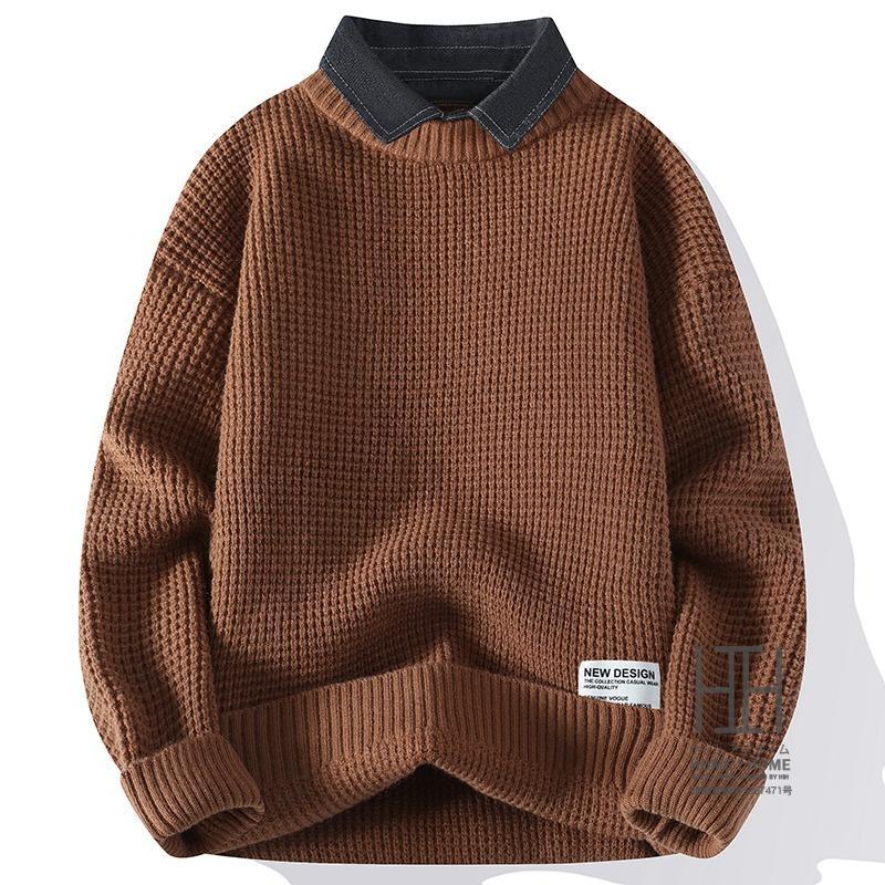 セーター メンズ ニット おしゃれ プルオーバーセーター 長袖 襟付き