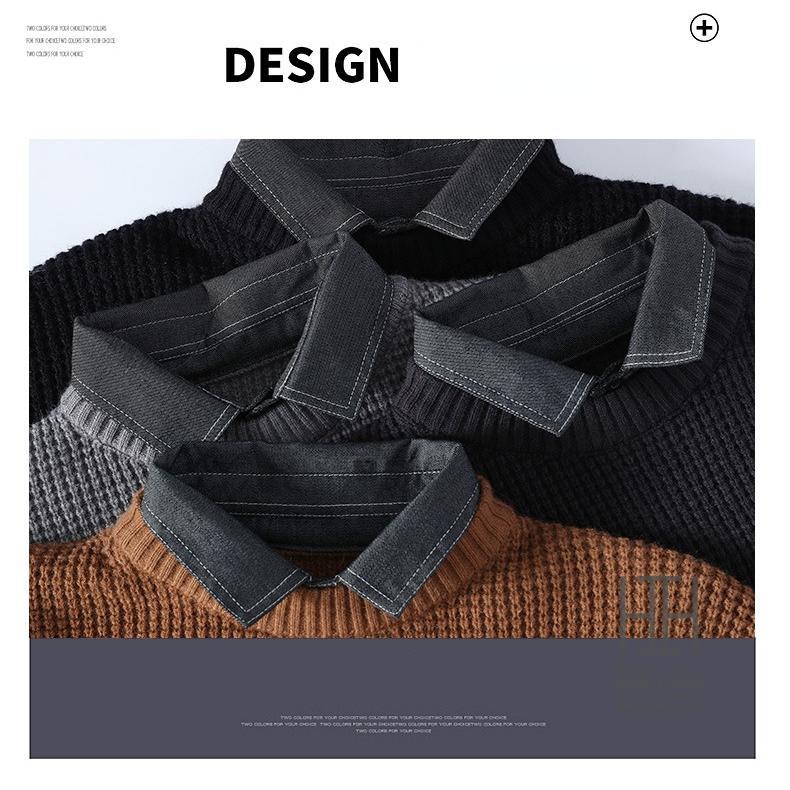 セーター メンズ ニット おしゃれ プルオーバーセーター 長袖 襟付き