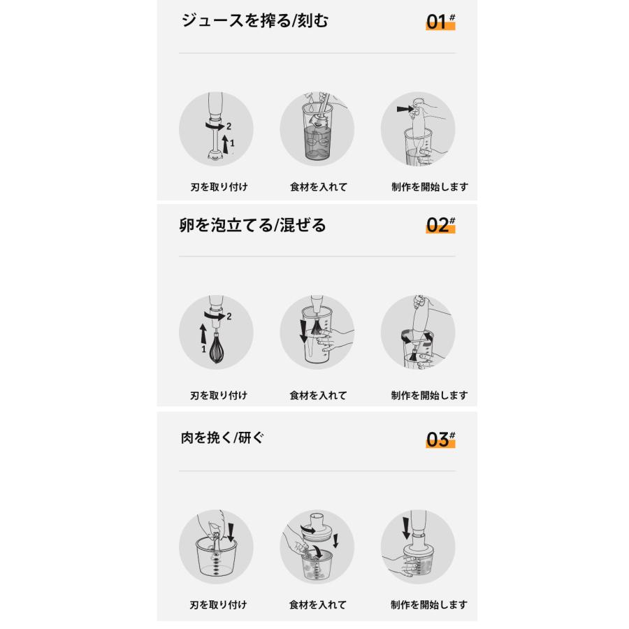 ブレンダー ハンドブレンダー 離乳食 1台5役 電動 ミキサー ジューサー フードプロセッサー 混ぜる ホイッパー チョッパー 軽量 安い スリム コンパクト 氷 砕く | ブランド登録なし | 10