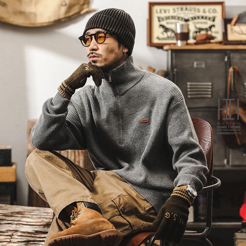 ホームアイホーム ニット セーター メンズ 長袖 ハーフジップ