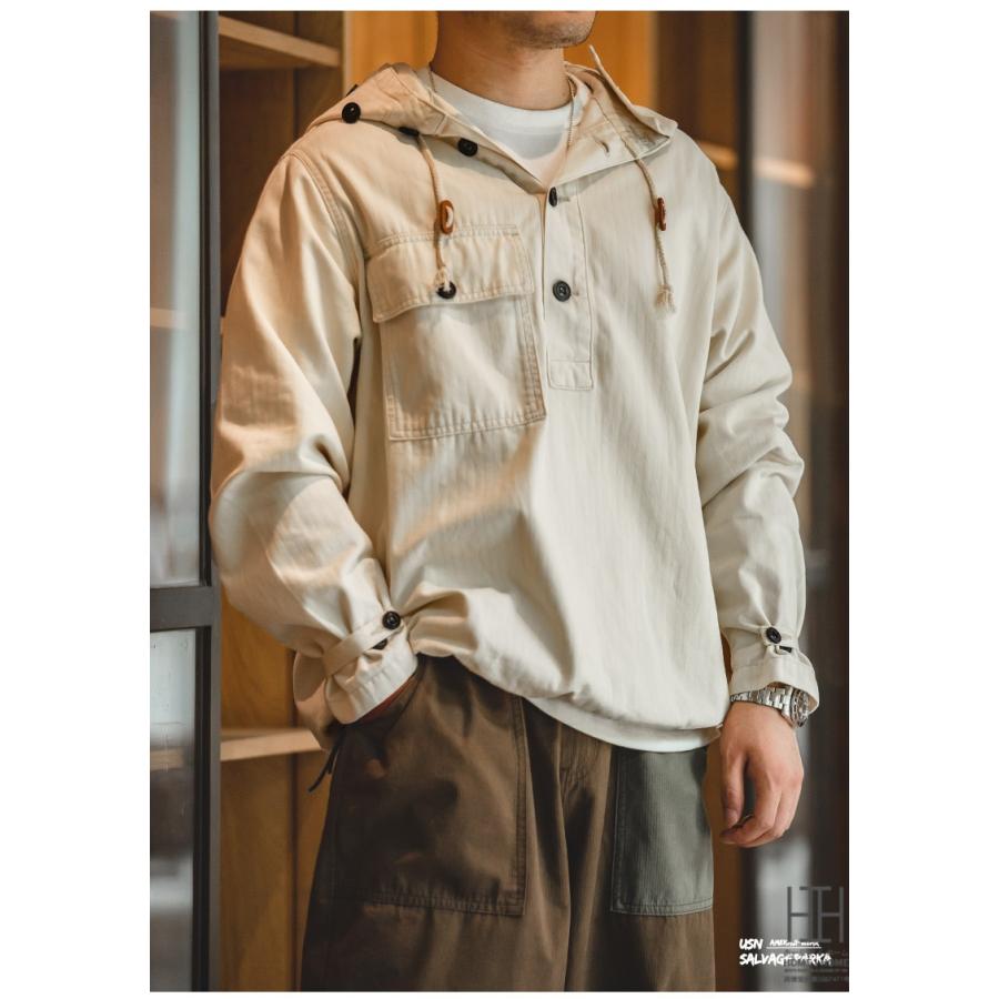 サルベージパーカー SALVAGE PARKA メンズ ヘリンボーン柄 ポケット アウター ミリタリー 大きいサイズ プルオーバー フードパーカー 綿 コットン おしゃれ 秋冬_10