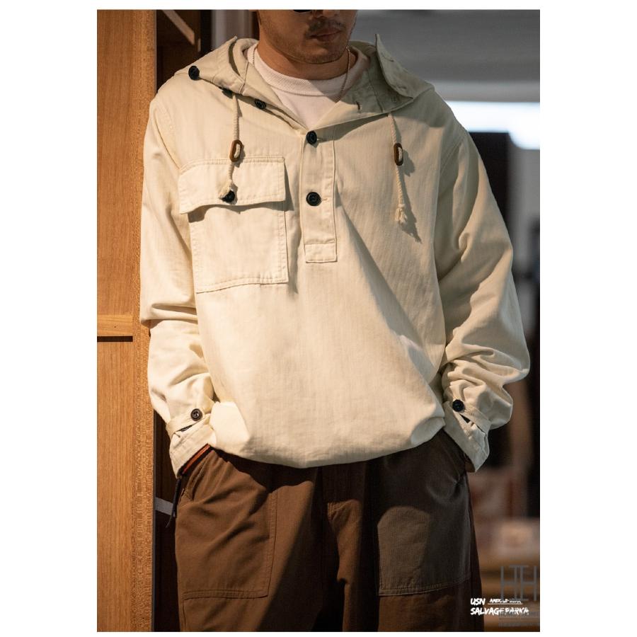 サルベージパーカー SALVAGE PARKA メンズ ヘリンボーン柄 ポケット アウター ミリタリー 大きいサイズ プルオーバー フードパーカー 綿 コットン おしゃれ 秋冬_9