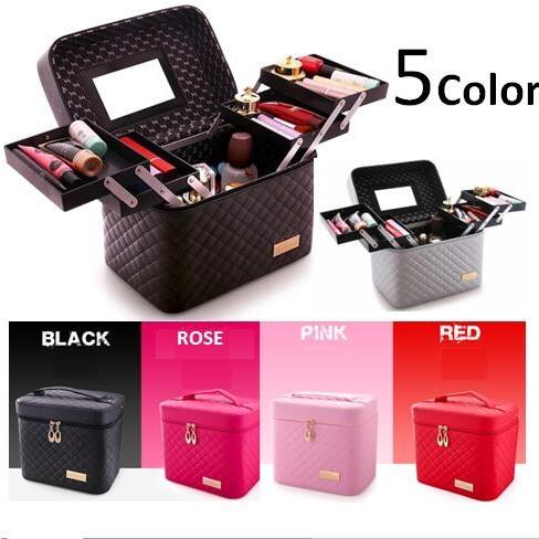 大容量5色選択可メイクボックス コスメボックス化粧台軽量持ち運びpuレザー防水ブラック ピンク ローズ レッド シルバー Bao08 セブンシーズファッション 通販 Yahoo ショッピング