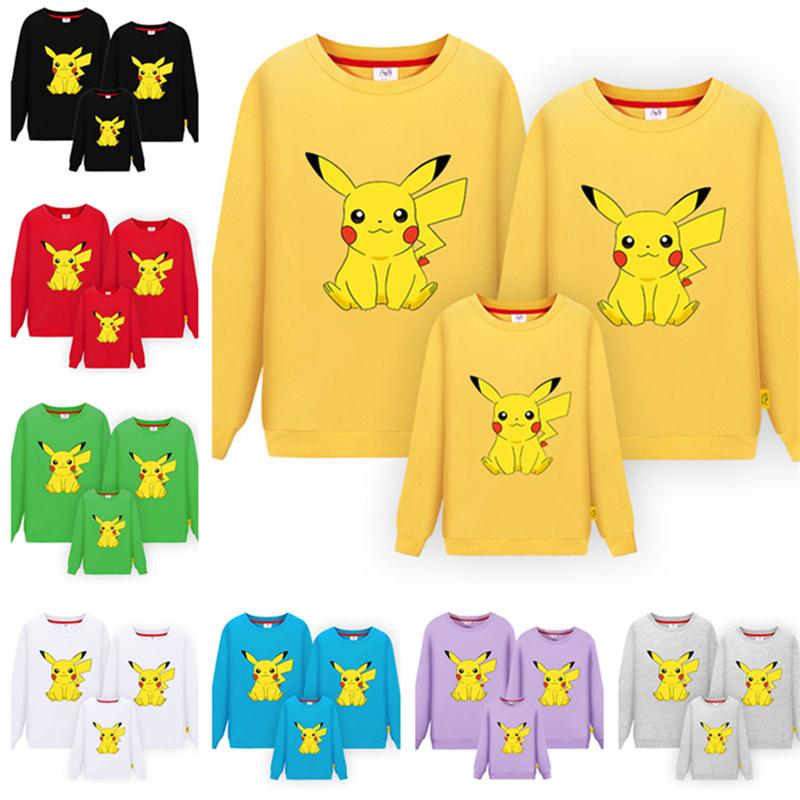 ピカチュウ プルオーバー プリントスウェット トレーナー トップス 長袖 カップル 親子服お揃い メンズ レディース キッズ