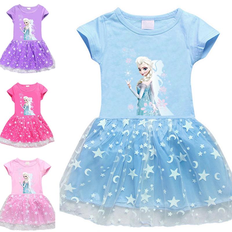 夏大人気 超可愛い ディズニー 春新作の アナと雪の女王 エルサ柄ワンピース プリンセス 子供服 チュール 半袖 ガールズ