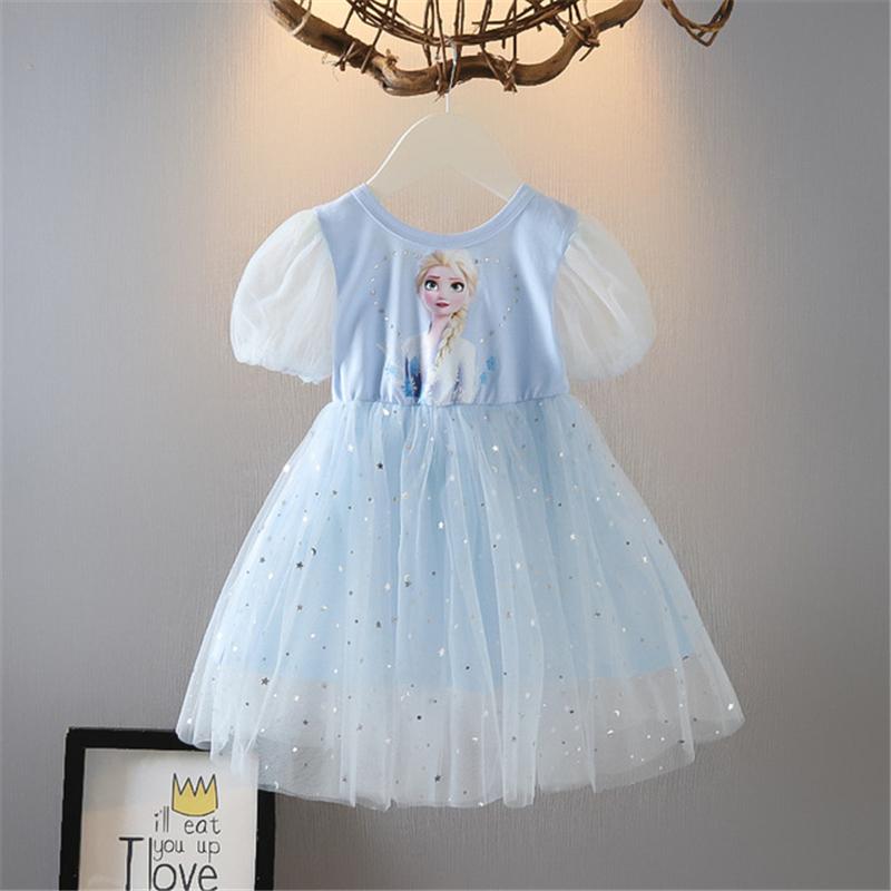 新作 ディズニー アナと雪の女王 エルサ柄ワンピース フレア 半袖 ガールズ 子供服 プリンセス