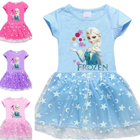 ディズニー アナと雪の女王 エルサ柄ワンピース チュール 半袖 子供服 おすすめ プリンセス ガールズ