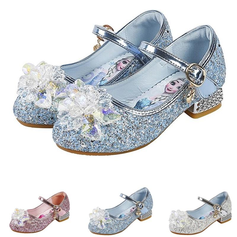 フローズン アナと雪の女王 エルザ子供用女の子仮装フラットシューズ バレエシューズ ヒール付きフォマール靴 プリンセス グリッター素材