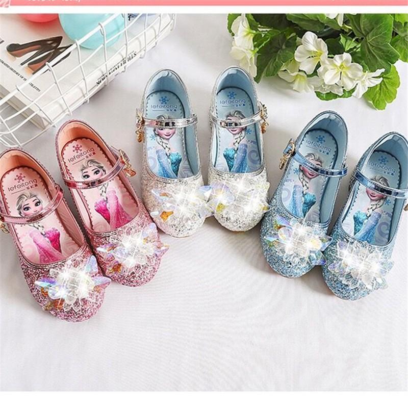 フローズン アナと雪の女王 エルザ子供用女の子仮装フラットシューズ バレエシューズ ヒール付きフォマール靴 プリンセス グリッター素材
