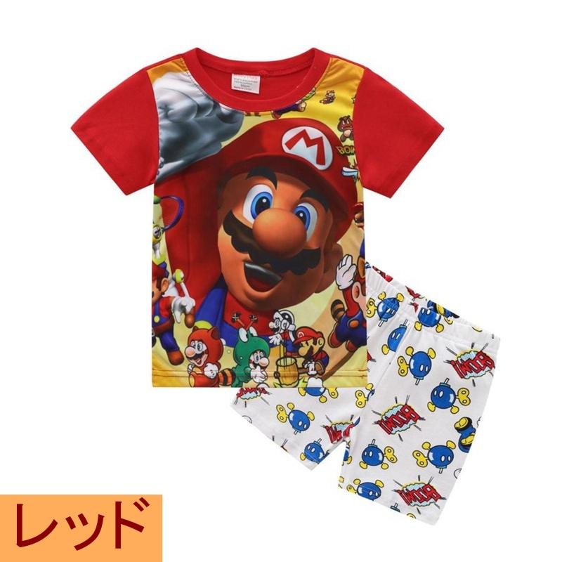 パジャマ キッズ ルームウェア 子供服 マリオ プリント ジュニア 上下セット 半袖 短パン 春 夏 コットン 薄手 綿 90 100 110 120 130 ベビー :kidspajama003:セブンシーズファッション 通販 パジャマ リーナベル ルームウェア 半袖短パン