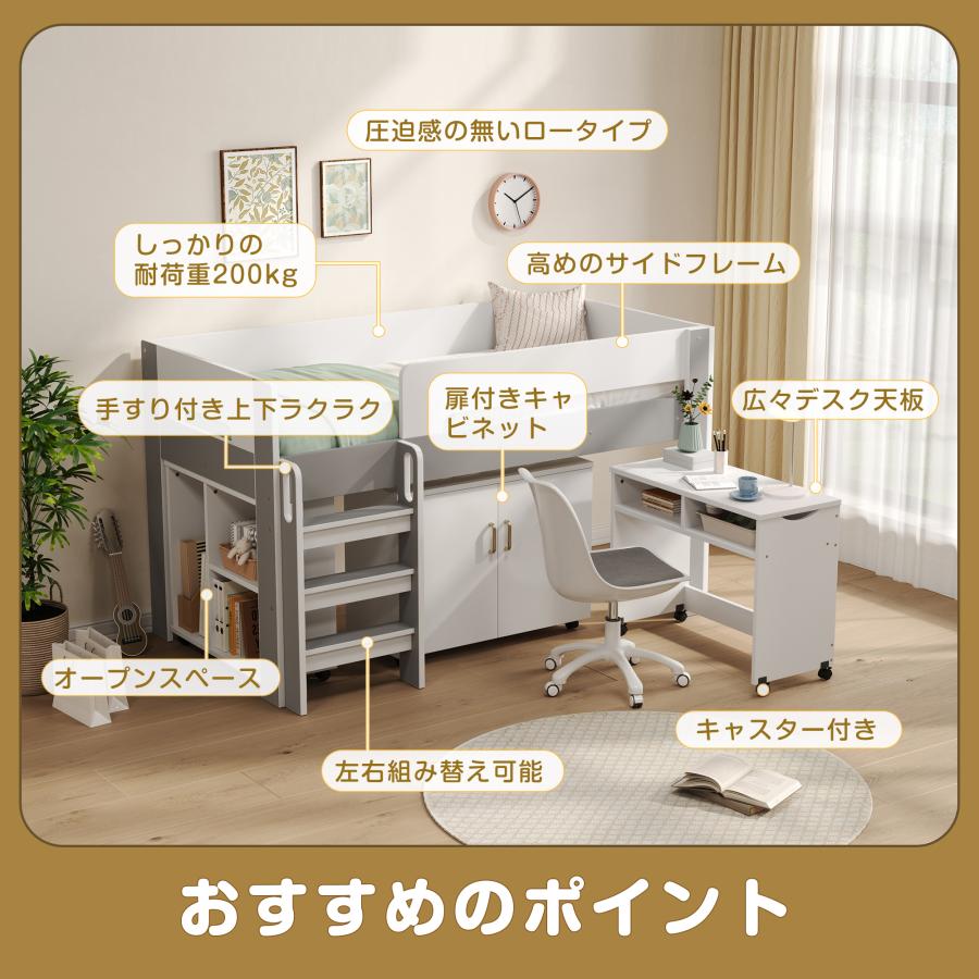システムベッド ロフトベッド 階段付き S 木製 高さ120cm ホワイト システムベッド ロフトベッド 階段付き S 木製 高さ120cm シングル
