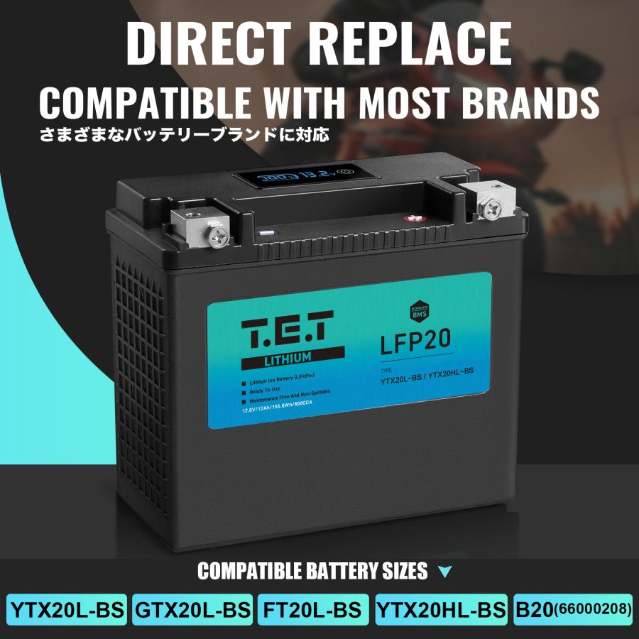 T.E.T LFP20 超軽量 リチウムイオンバッテリーYTX20L-BS YTX20HL-BS
