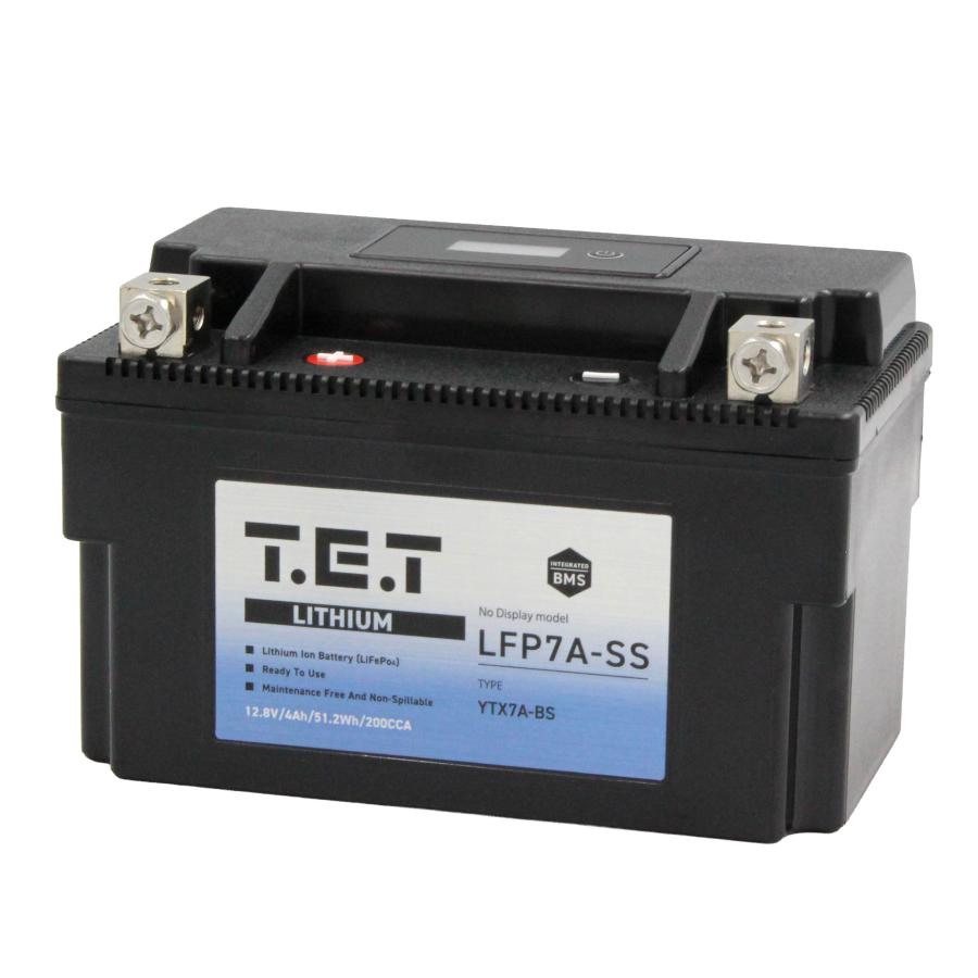 T.E.T LFP7A-SS 超軽量 バイク バッテリー リチウムイオン YTX7A-BS 専用 4Ah 200CCA 51.2Wh BMS電圧計搭載 LiFePO4 バイク用TET 長期保証の画像