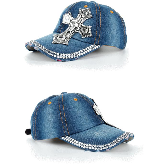 ストーン装飾ダークブルーベースボールキャップ