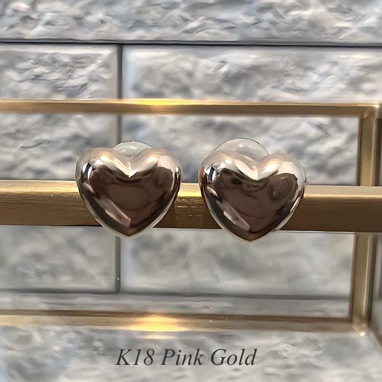 K18 ハートピアス 7mm 18金 ピアス スタッドピアス ハート イエローゴールド ピンクゴールド ハートモチーフ K18YG K18PG 地金 ジュエリー レディース アクセの画像