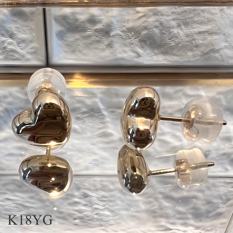 K18 ハートピアス 7mm 18金 ピアス スタッドピアス ハート イエローゴールド ピンクゴールド ハートモチーフ K18YG K18PG 地金 ジュエリー レディース アクセの画像