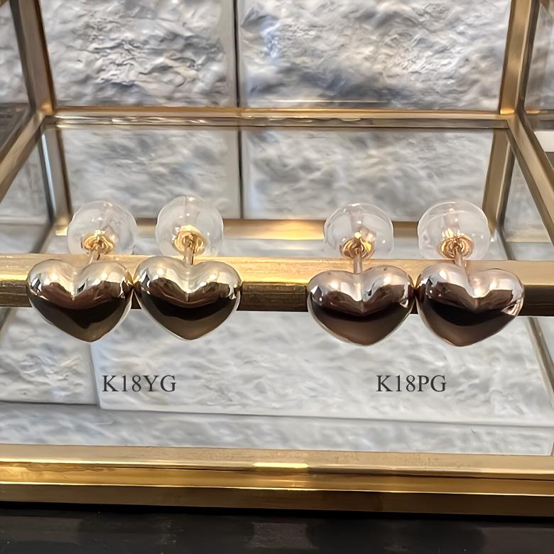 K18 ハートピアス 7mm 18金 ピアス スタッドピアス ハート イエローゴールド ピンクゴールド ハートモチーフ K18YG K18PG 地金 ジュエリー レディース アクセの画像