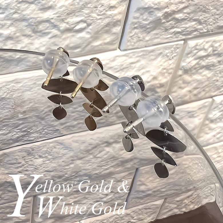 K18 ピアス 18金 地金 リーフモチーフ ドロップピアス ロングピアス