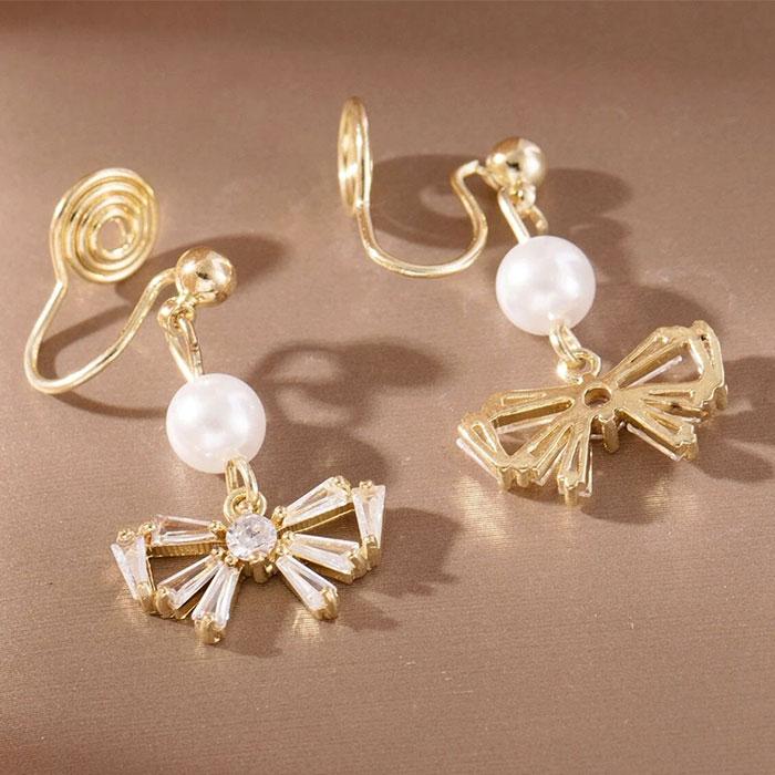 クリップイヤリング パール バレンタイン 結婚式 誕生日 リボン 上品 ジルコン アクセサリー 華奢 シンプル フェミニン ノンホールピアス |  | 10