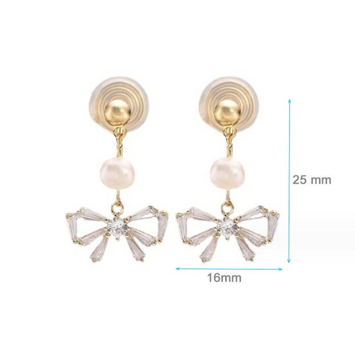 クリップイヤリング パール バレンタイン 結婚式 誕生日 リボン 上品 ジルコン アクセサリー 華奢 シンプル フェミニン ノンホールピアス |  | 11