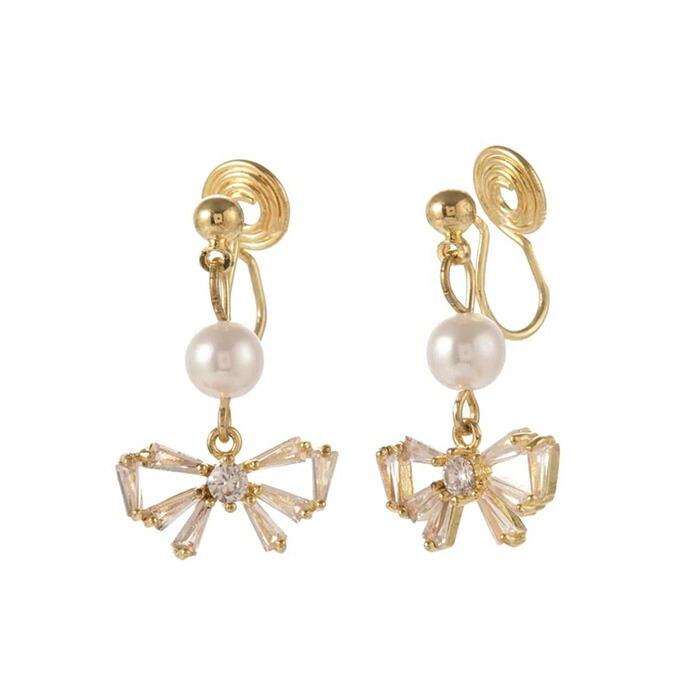 クリップイヤリング パール バレンタイン 結婚式 誕生日 リボン 上品 ジルコン アクセサリー 華奢 シンプル フェミニン ノンホールピアス |  | 01