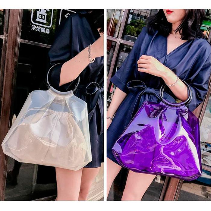 ハンドバッグ ポーチ付き PVCバッグ ビニール クリア シースルーバッグ