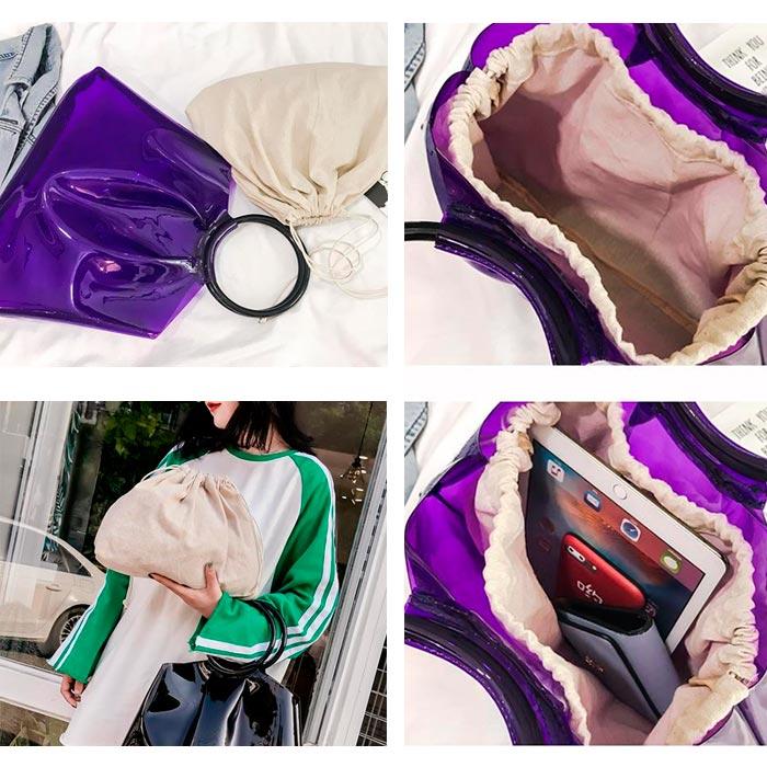 ハンドバッグ ポーチ付き PVCバッグ ビニール クリア シースルーバッグ