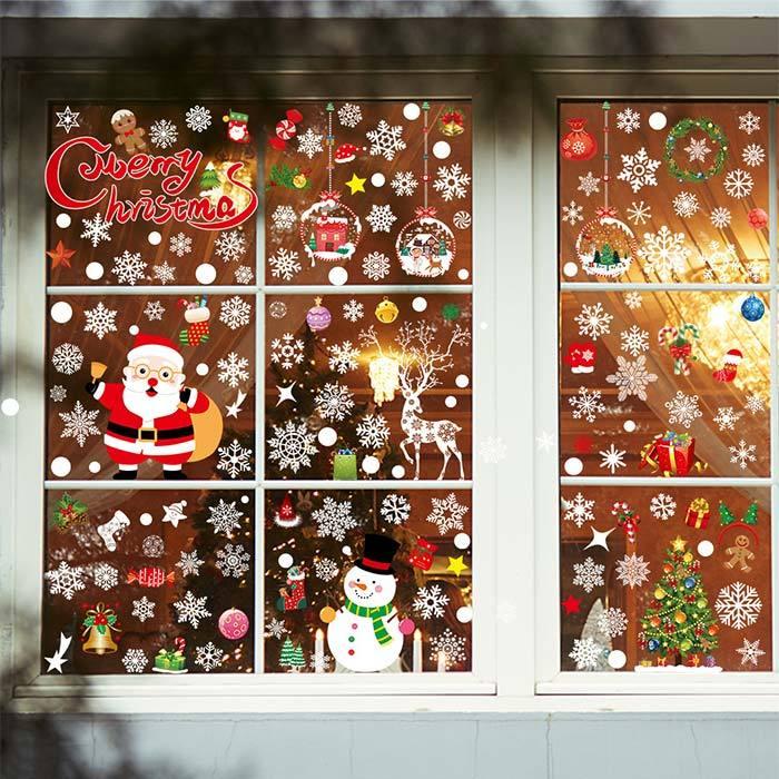 クリスマス ウォールステッカー 窓 飾り 雪 サンタ クリスマスツリー 2本 クリスマス 窓 ウォールステッカーセット サンタクロース クリスマス
