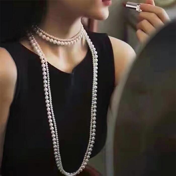 2連 ネックレス ロング107cm ショート73cm パール ビーズ airpods pro アクセサリー 落下防止 紛失防止 イヤホン メガネチェーン マスクホルダー 4Way |  | 06