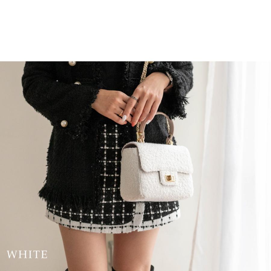 ツイードとレザーのショルダーバッグ La Closet】 ツイードバッグ 本革 チェーンバッグ 2way