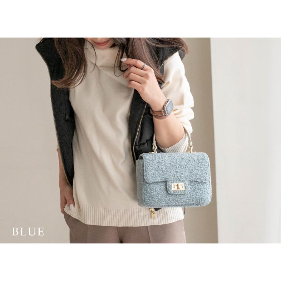 ツイードとレザーのショルダーバッグ La Closet】 ツイードバッグ 本革 チェーンバッグ 2way