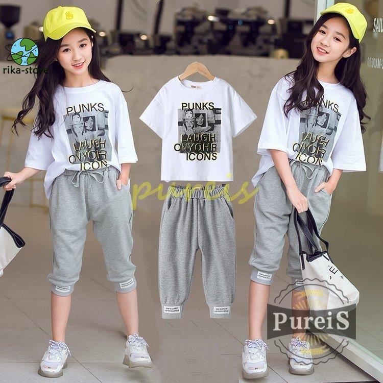 韓国子供服 セットアップ 夏 女の子 ジュニア キッズ 上下セット 半袖T