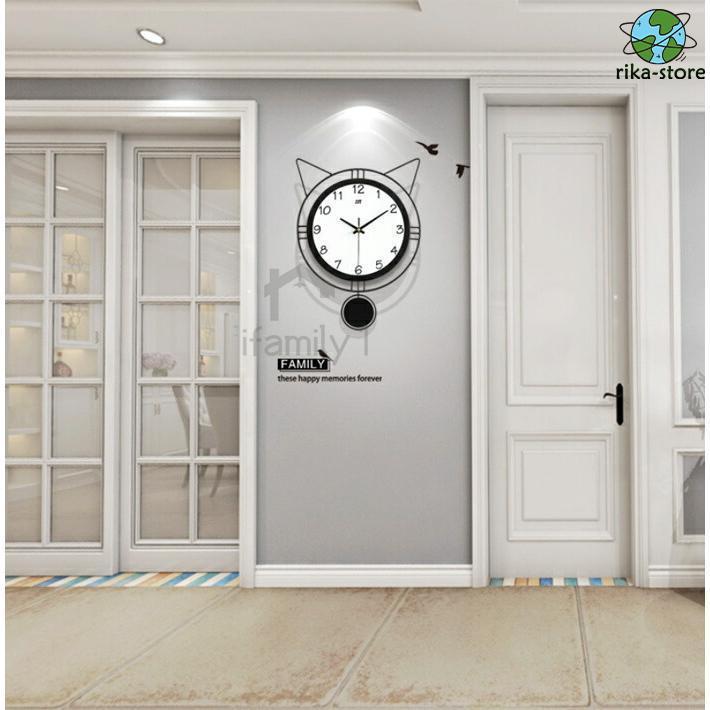 掛け時計 おしゃれ 壁掛け時計 ウォールクロック 振り子時計 猫模様