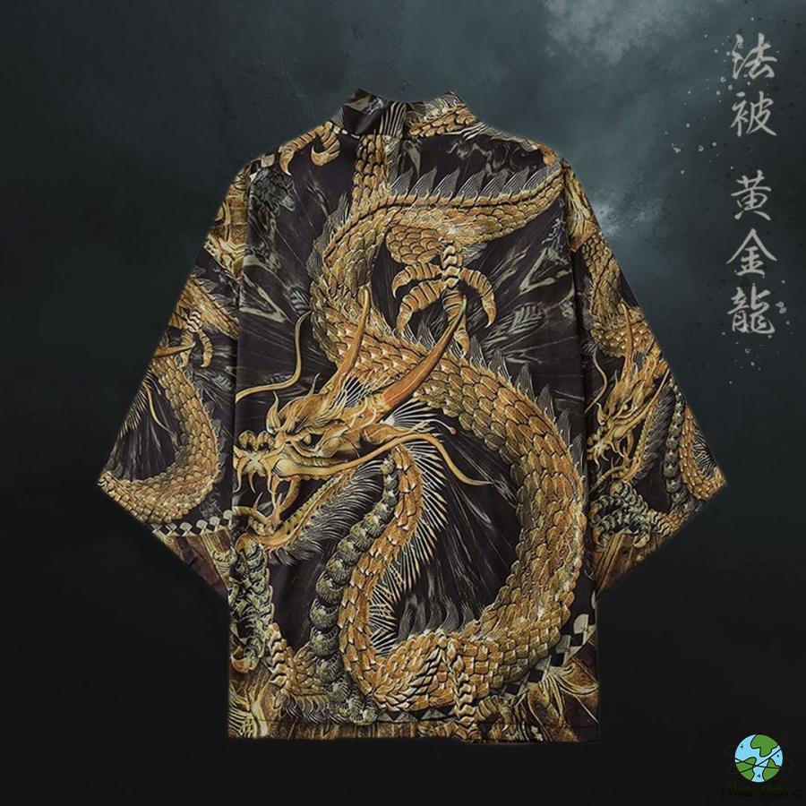 法被 黄金龍 開運 夏祭り 夏恋 寺 韓国ファッション 神社 羽織り 半纏