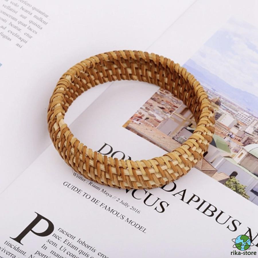 ウッド バングル 編み込み ボヘミアン アクセサリー木製バングル 腕輪