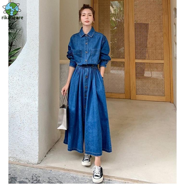 デニムワンピース シャツワンピース ジーンズ ロング丈 デニムワンピース シャツワンピース ジーンズ ロング丈