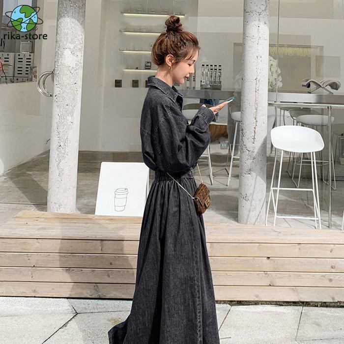 デニムワンピース シャツワンピース ジーンズ ロング丈 デニムワンピース シャツワンピース ジーンズ ロング丈