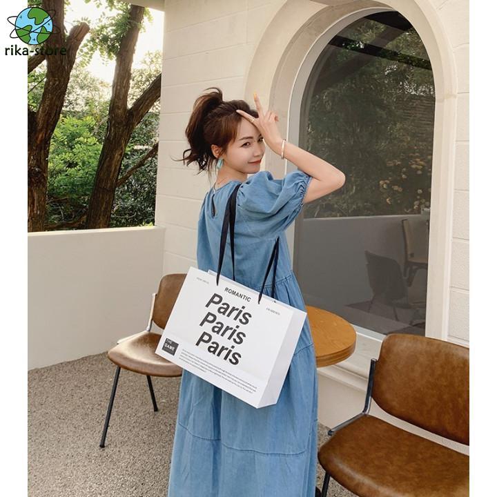 デニムワンピース ロング 半袖 ティアードワンピース Aライン