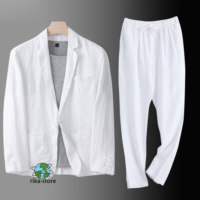 サマースーツ 2ピース スーツセットアップ メンズ リネンジャケット