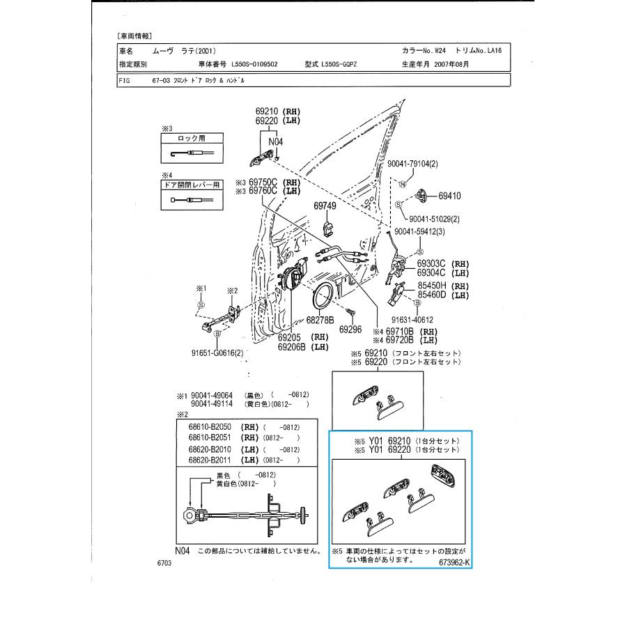 未使用 ダイハツ ムーヴ 純正 ドアハンドル 3個セット L152S ムーヴ