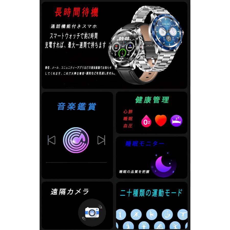 スマートウォッチ  日本製センサー 血圧測定機能付き 高精度心拍数 ビジネス 腕時計 睡眠検測 IP68防水 着信通知 通話 GPS バレンタインデー 丸型｜seyu123-stoa｜12
