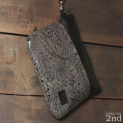 S'FACTORY 2nd クラッチバッグ ブラックベージュ ペイズリー柄