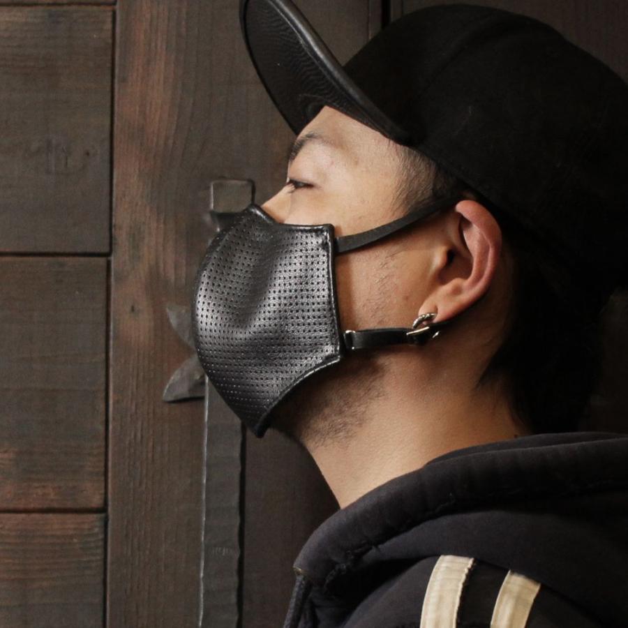 S'FACTORY ファッションマスク レザーカラスマスク パンチングレザー ブラック