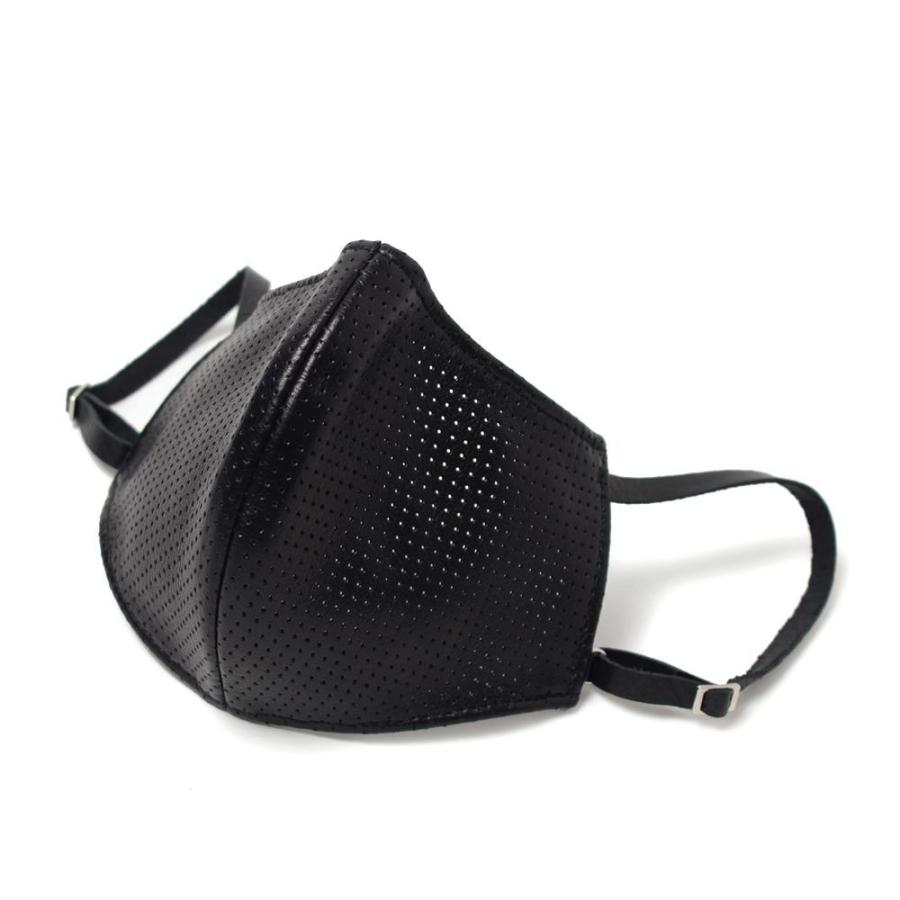 S'FACTORY ファッションマスク レザーカラスマスク パンチングレザー ブラック